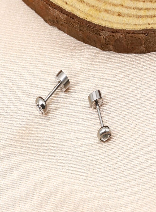 BLISI G23 Solid Titanium Studs Earrings Flat Back Earrings, Dainty Small 3mm Crystal Screw Back Silver Stud Earrings Hypoallergenic Cartilage Rhinestones Earring Helix Tragus Conch Piercing Jewelry - Image 3